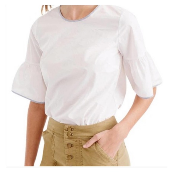 J. CREW | BABY DOLL BUTTON DOWN BACK BELL SLEEVE COTTON WHITE STRIPE TOP WOMEN 0 - Picture 1 of 17
